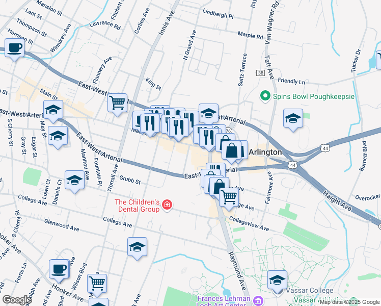map of restaurants, bars, coffee shops, grocery stores, and more near 6 Lewis Avenue in Arlington