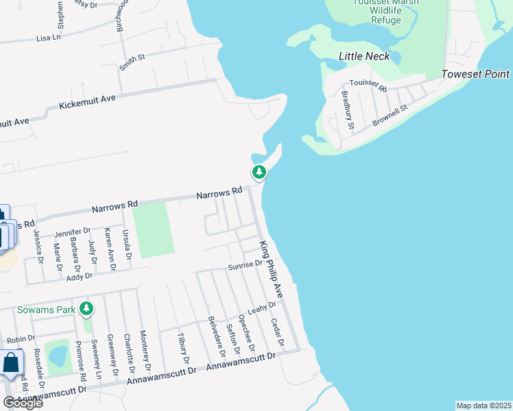 map of restaurants, bars, coffee shops, grocery stores, and more near 97 King Philip Avenue in Bristol