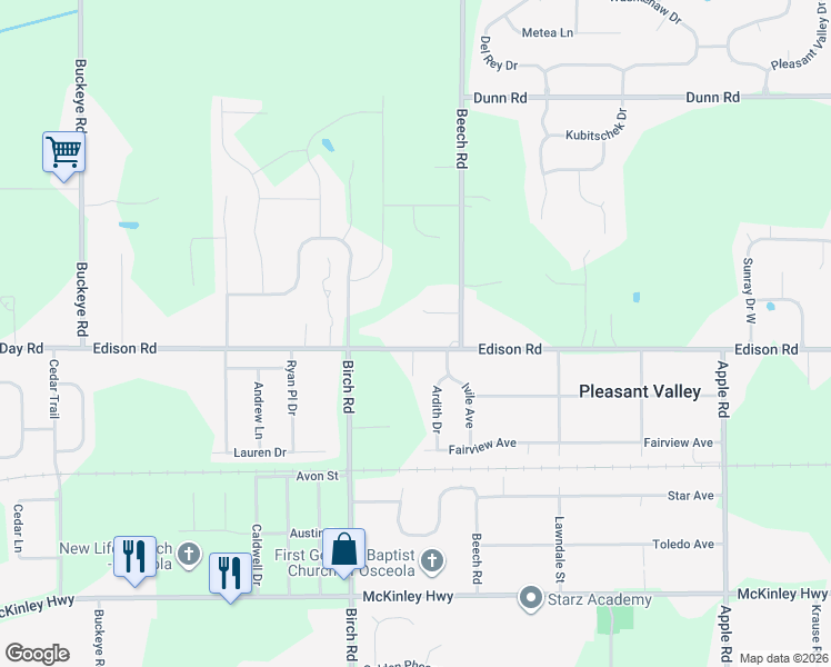 map of restaurants, bars, coffee shops, grocery stores, and more near 11103 Edison Road in Osceola