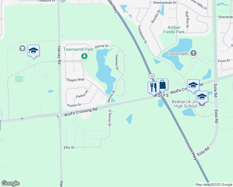 map of restaurants, bars, coffee shops, grocery stores, and more near 412 Valentine Way in Oswego