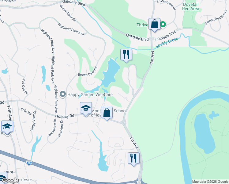 map of restaurants, bars, coffee shops, grocery stores, and more near 1512 1st Avenue in Coralville
