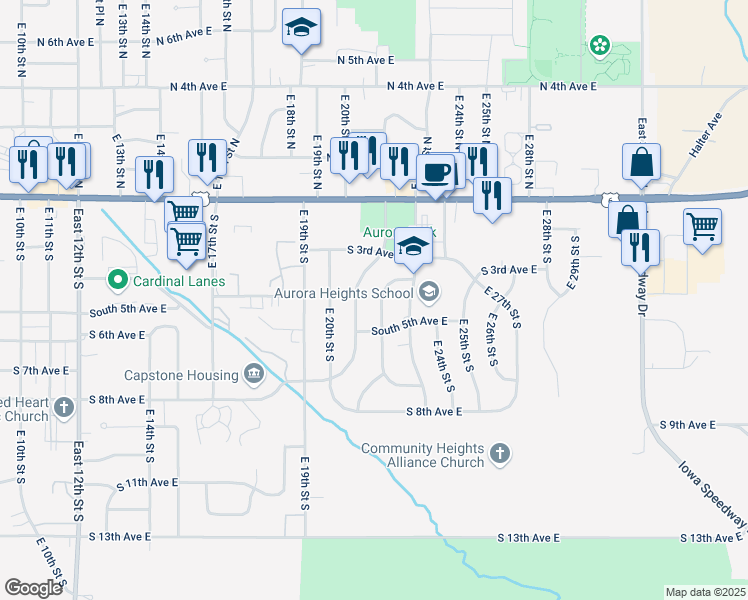 map of restaurants, bars, coffee shops, grocery stores, and more near 404 East 22nd Street South in Newton