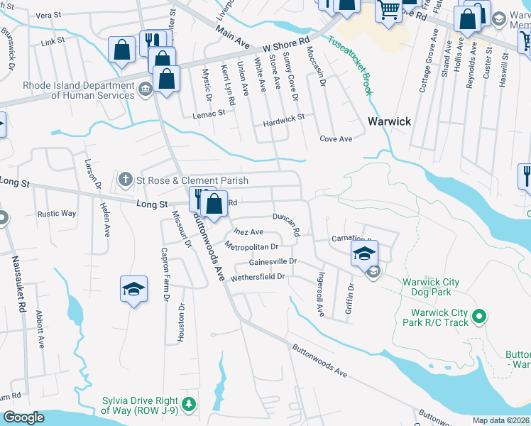 map of restaurants, bars, coffee shops, grocery stores, and more near 49 Duncan Road in Warwick
