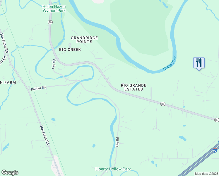 map of restaurants, bars, coffee shops, grocery stores, and more near 6380 Painesville Warren Road in Painesville