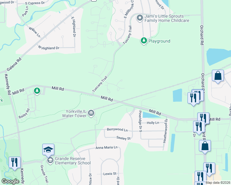 map of restaurants, bars, coffee shops, grocery stores, and more near 3934 Preston Drive in Yorkville