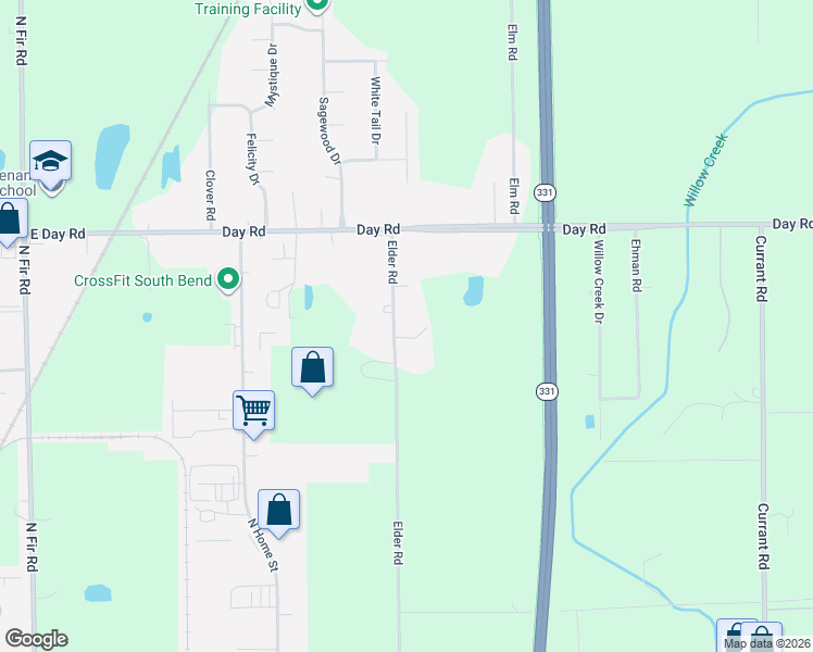 map of restaurants, bars, coffee shops, grocery stores, and more near 55018-55048 Elder Road in Mishawaka