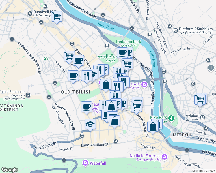 map of restaurants, bars, coffee shops, grocery stores, and more near Lado Gudiashvili Street in Tbilisi