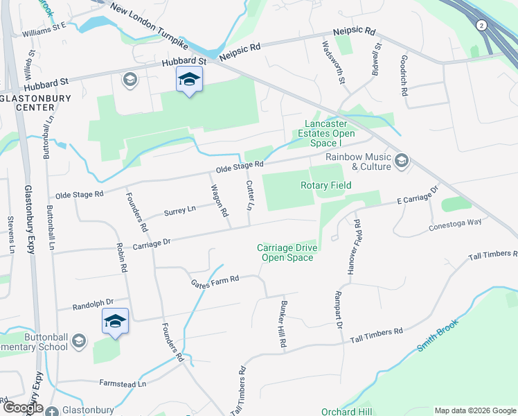 map of restaurants, bars, coffee shops, grocery stores, and more near 299 Carriage Drive in Glastonbury
