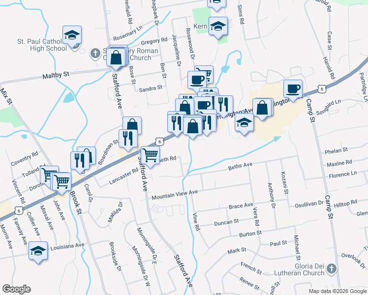 map of restaurants, bars, coffee shops, grocery stores, and more near 31 Hiltbrand Road in Bristol