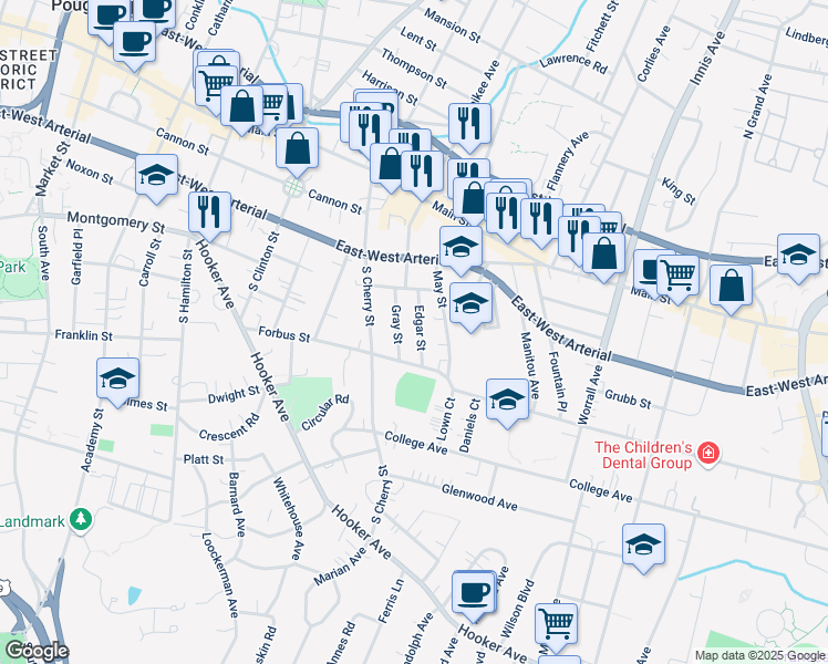 map of restaurants, bars, coffee shops, grocery stores, and more near 31 Gray Street in Poughkeepsie
