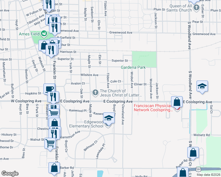 map of restaurants, bars, coffee shops, grocery stores, and more near 3300-3498 Tilden Ave in Michigan City