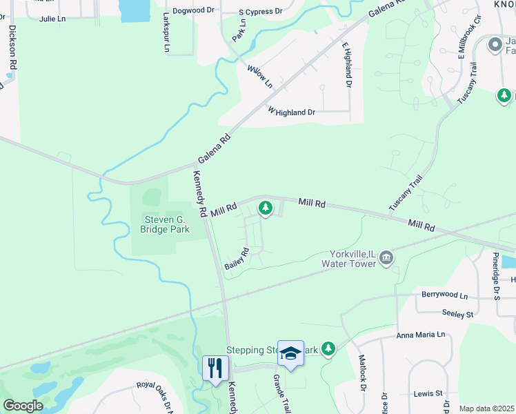 map of restaurants, bars, coffee shops, grocery stores, and more near 2244 Bissel Drive in Yorkville