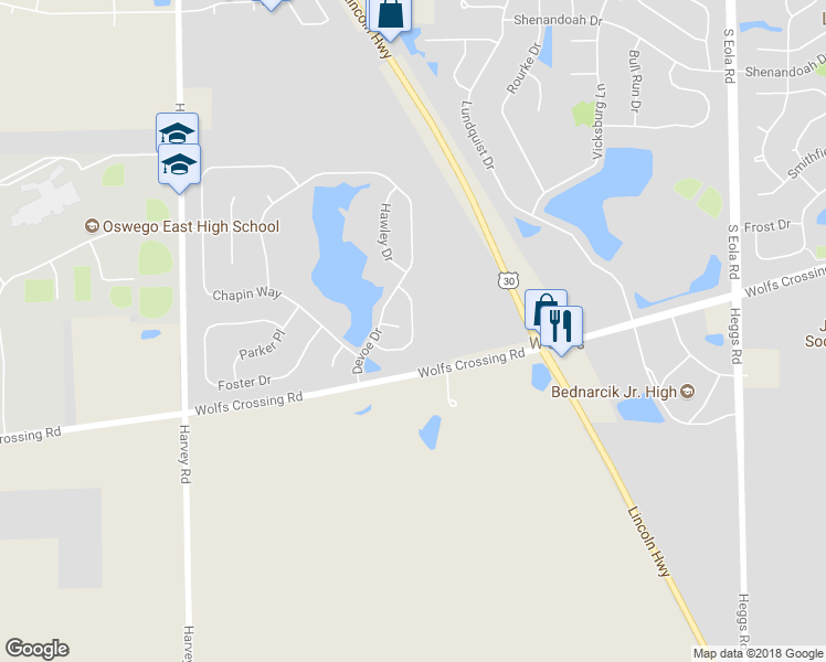 map of restaurants, bars, coffee shops, grocery stores, and more near 466 Valentine Way in Oswego