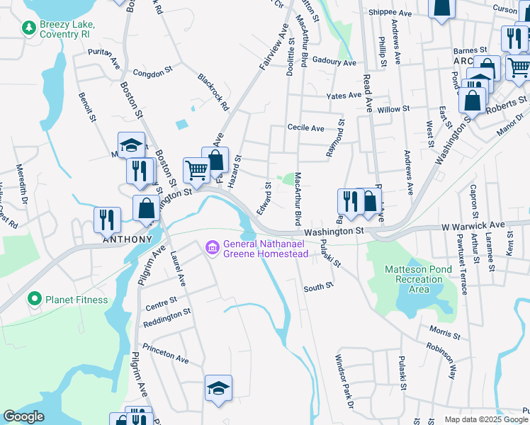 map of restaurants, bars, coffee shops, grocery stores, and more near 18 Edward Street in Coventry