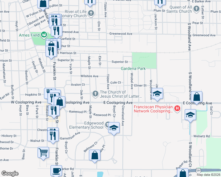 map of restaurants, bars, coffee shops, grocery stores, and more near 500-598 Cole Ct in Michigan City