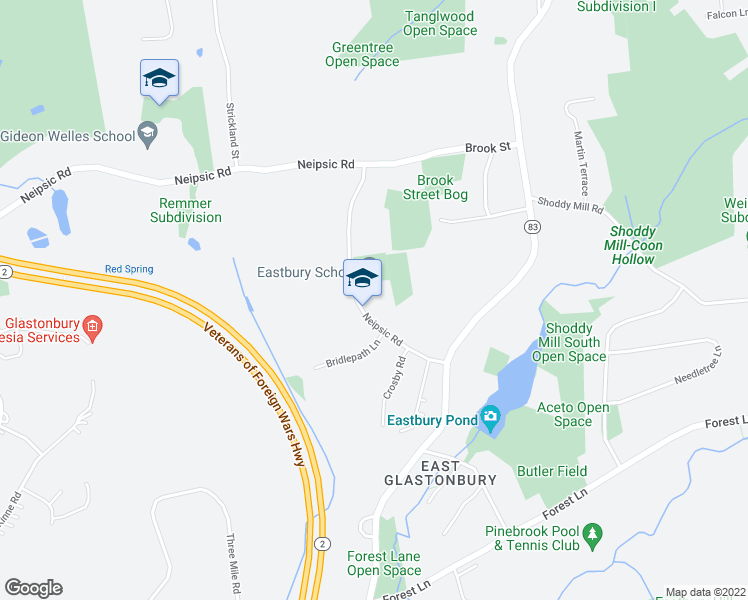 map of restaurants, bars, coffee shops, grocery stores, and more near 1389 Neipsic Road in Glastonbury