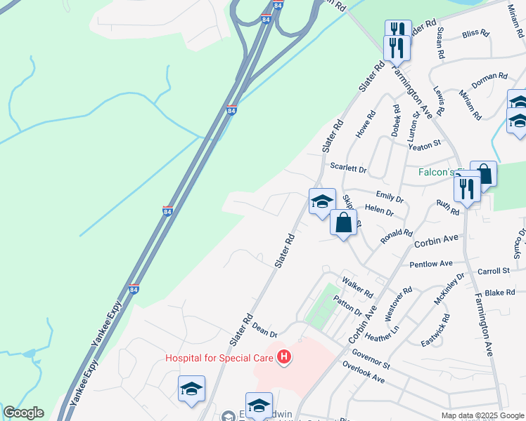 map of restaurants, bars, coffee shops, grocery stores, and more near 69 Royal Oak Road in New Britain