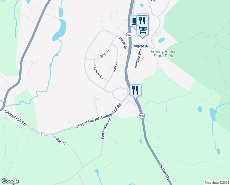 map of restaurants, bars, coffee shops, grocery stores, and more near 77 Mayer Drive in Highland