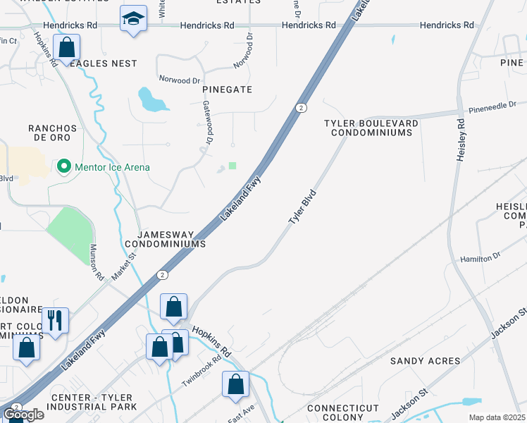 map of restaurants, bars, coffee shops, grocery stores, and more near 8959 Tyler Boulevard in Mentor