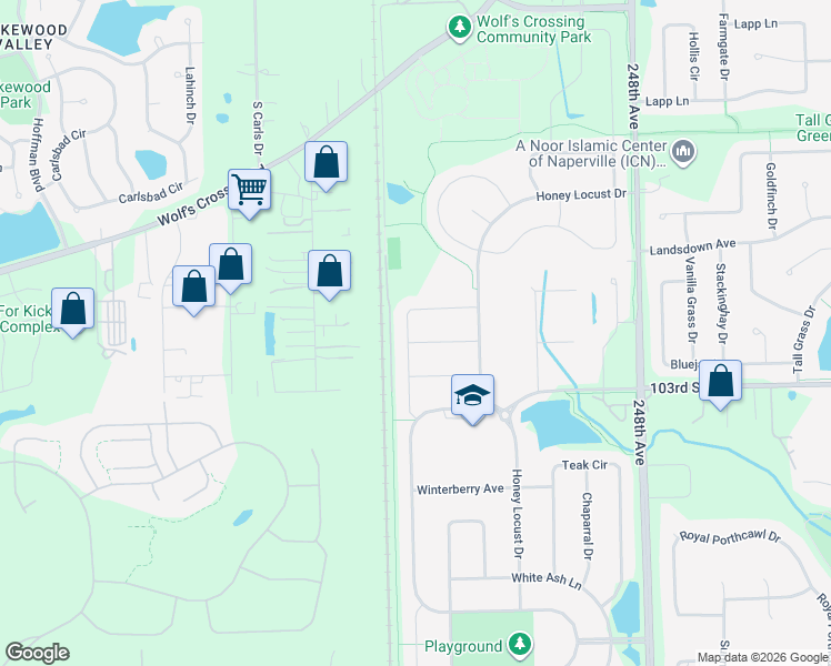 map of restaurants, bars, coffee shops, grocery stores, and more near 3824 Mahogany Lane in Naperville