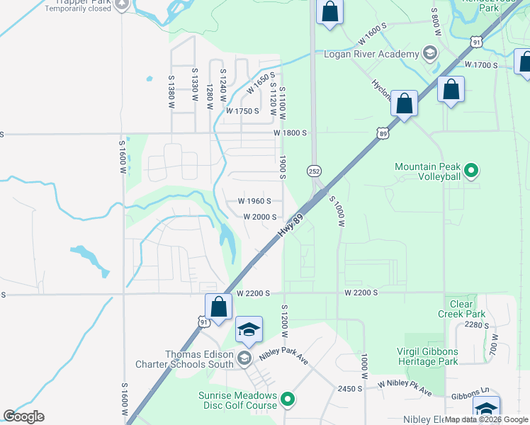 map of restaurants, bars, coffee shops, grocery stores, and more near 1187 West 1960 South in Logan