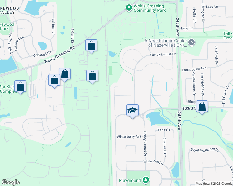 map of restaurants, bars, coffee shops, grocery stores, and more near 3824 Mahogany Lane in Naperville