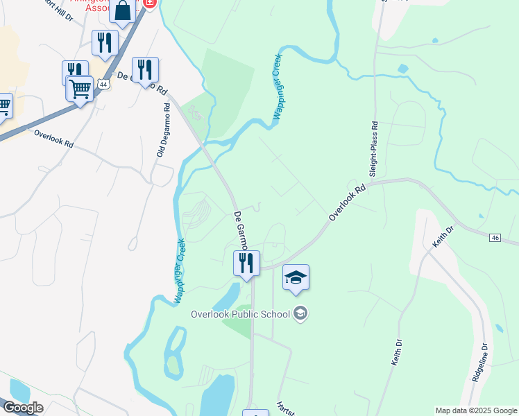 map of restaurants, bars, coffee shops, grocery stores, and more near 125 Degarmo Road in Poughkeepsie