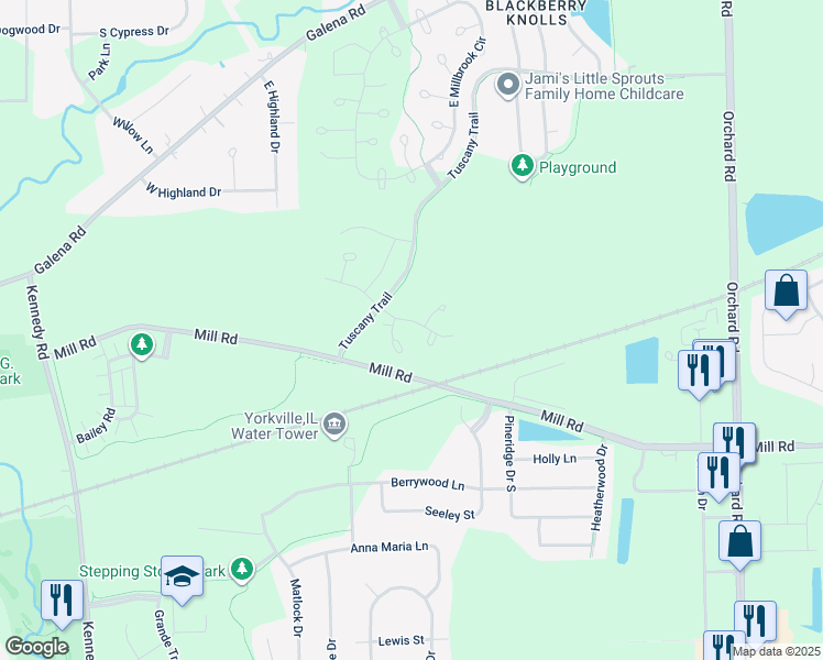 map of restaurants, bars, coffee shops, grocery stores, and more near 3902 Preston Drive in Yorkville
