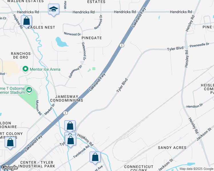 map of restaurants, bars, coffee shops, grocery stores, and more near 8959 Tyler Boulevard in Mentor