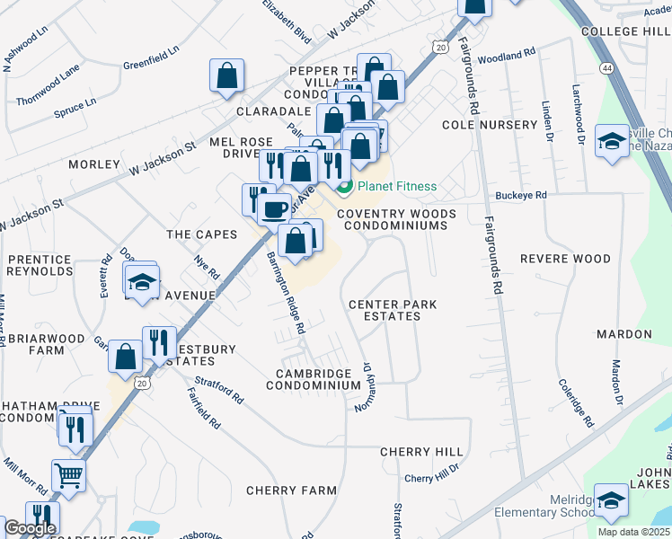 map of restaurants, bars, coffee shops, grocery stores, and more near 156 Normandy Drive in Painesville