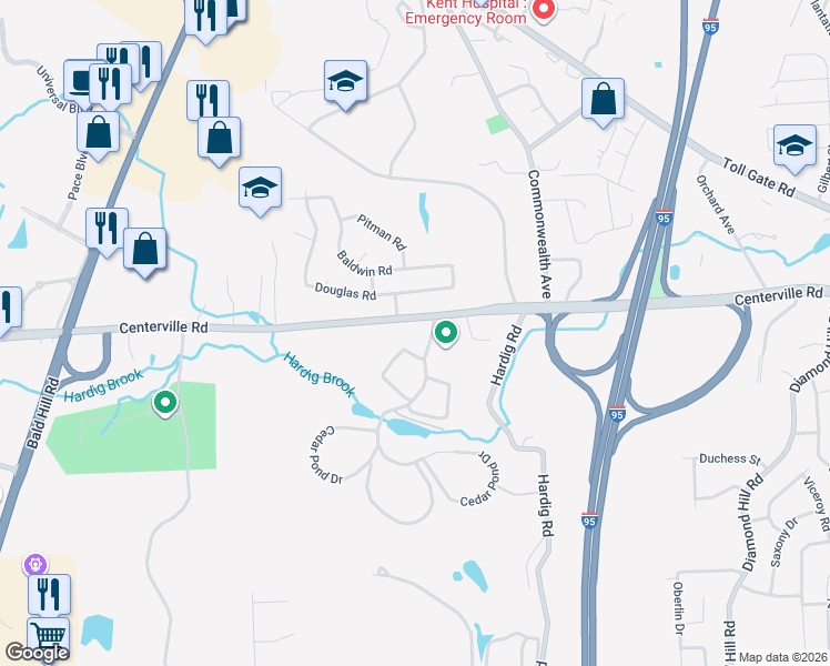 map of restaurants, bars, coffee shops, grocery stores, and more near 661 Rhode Island 117 in Warwick