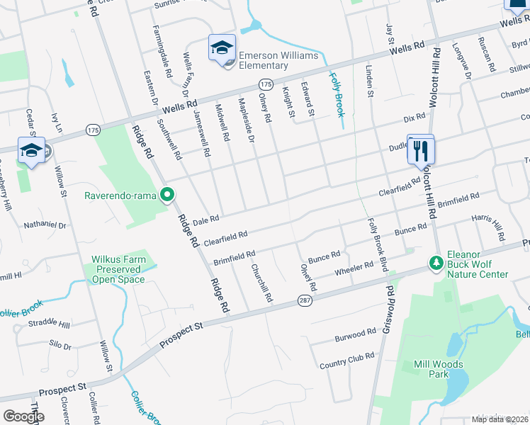 map of restaurants, bars, coffee shops, grocery stores, and more near 217 Dale Road in Wethersfield