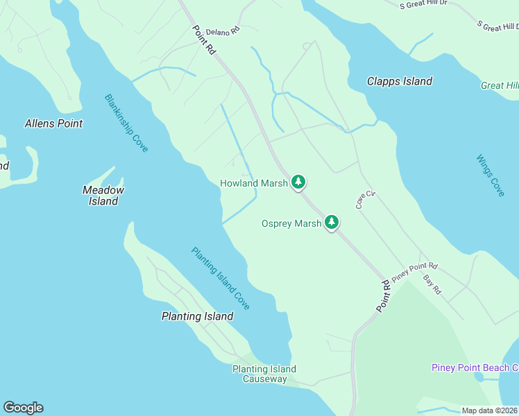 map of restaurants, bars, coffee shops, grocery stores, and more near 404 Point Road in Marion