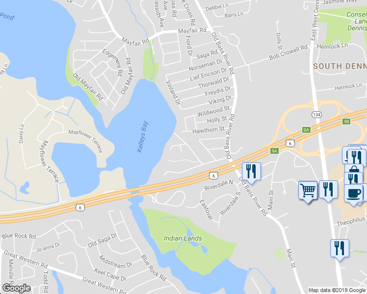 map of restaurants, bars, coffee shops, grocery stores, and more near 3 Herring Run Road in Dennis