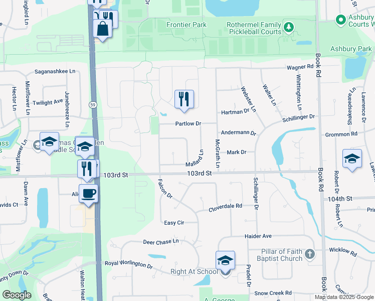 map of restaurants, bars, coffee shops, grocery stores, and more near  in Naperville