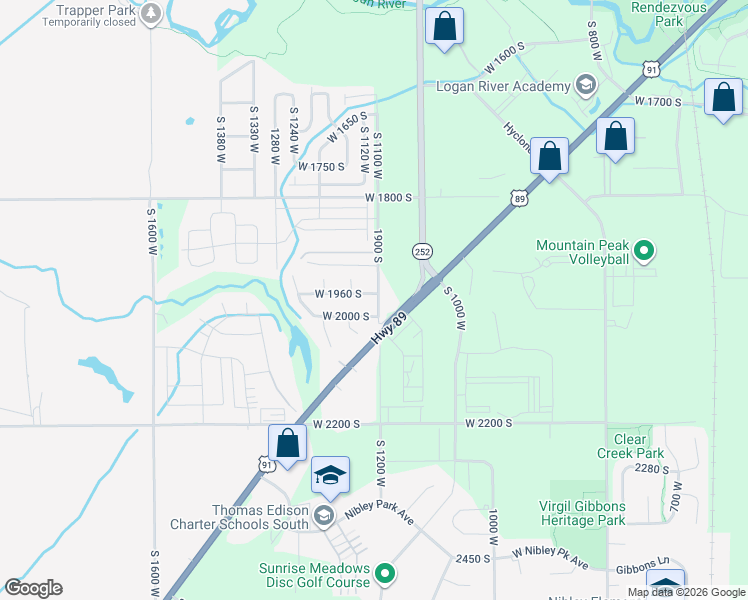 map of restaurants, bars, coffee shops, grocery stores, and more near 1975 South 1100 West in Logan