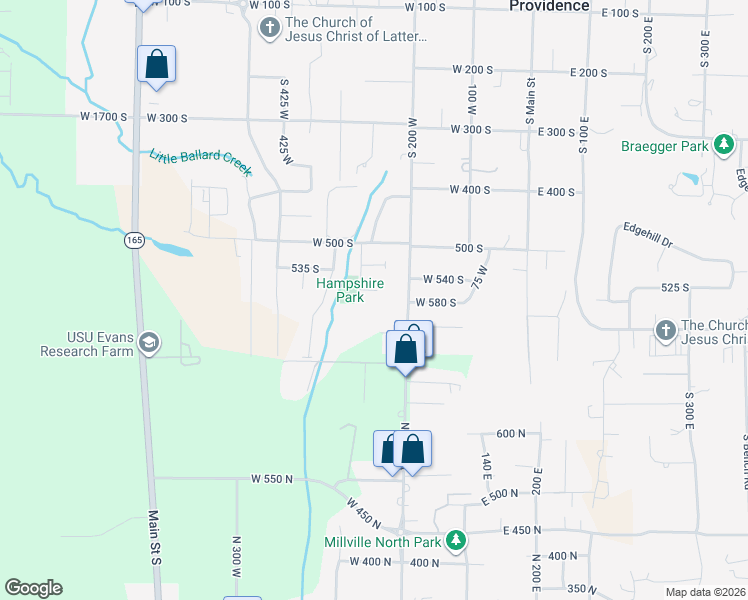 map of restaurants, bars, coffee shops, grocery stores, and more near 258 West 575 South in Providence