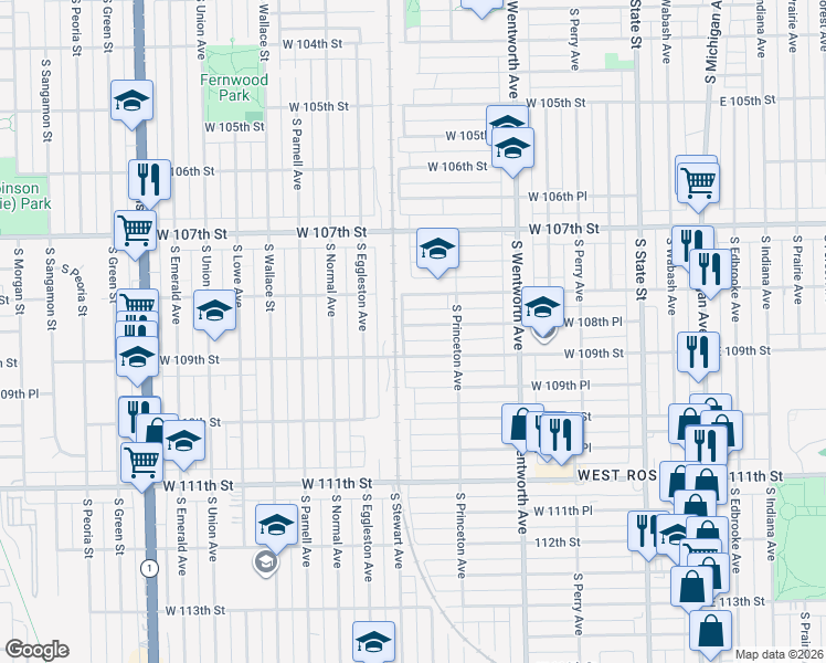 map of restaurants, bars, coffee shops, grocery stores, and more near 343 West 108th Place in Chicago