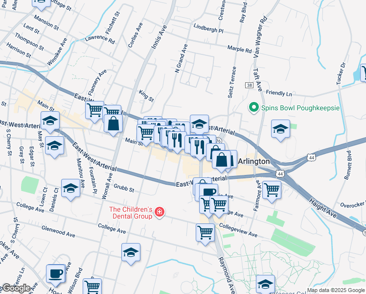 map of restaurants, bars, coffee shops, grocery stores, and more near 2 Jones Street in Arlington