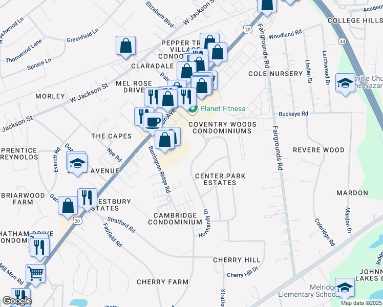 map of restaurants, bars, coffee shops, grocery stores, and more near 110 Normandy Drive in Painesville