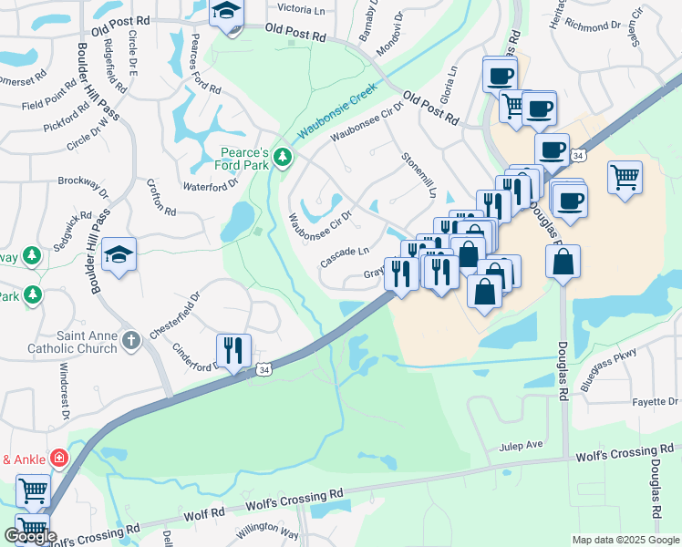 map of restaurants, bars, coffee shops, grocery stores, and more near 257 Grays Drive in Oswego