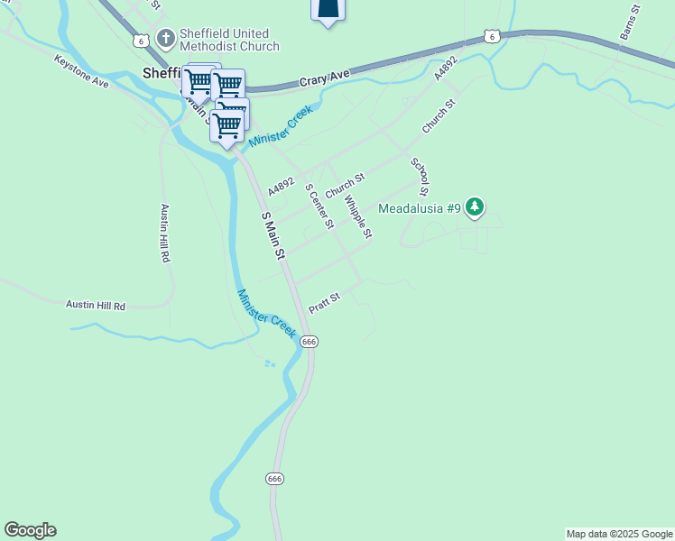 map of restaurants, bars, coffee shops, grocery stores, and more near 24 Van Ettan St in Sheffield