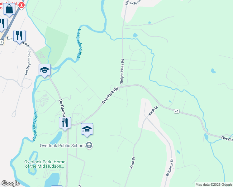 map of restaurants, bars, coffee shops, grocery stores, and more near 196 Overlook Road in Poughkeepsie