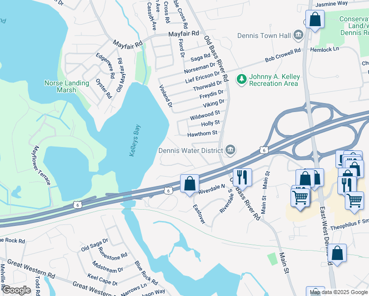 map of restaurants, bars, coffee shops, grocery stores, and more near 52 Old Fish House Road in Dennis