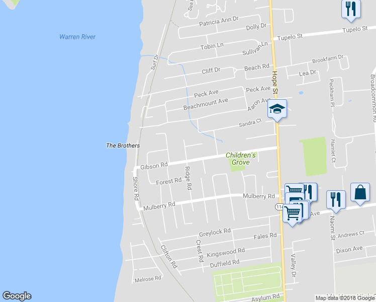 map of restaurants, bars, coffee shops, grocery stores, and more near 72 Ridge Road in Bristol