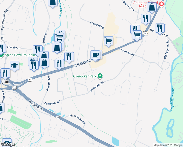 map of restaurants, bars, coffee shops, grocery stores, and more near 8 Janet Drive in Arlington