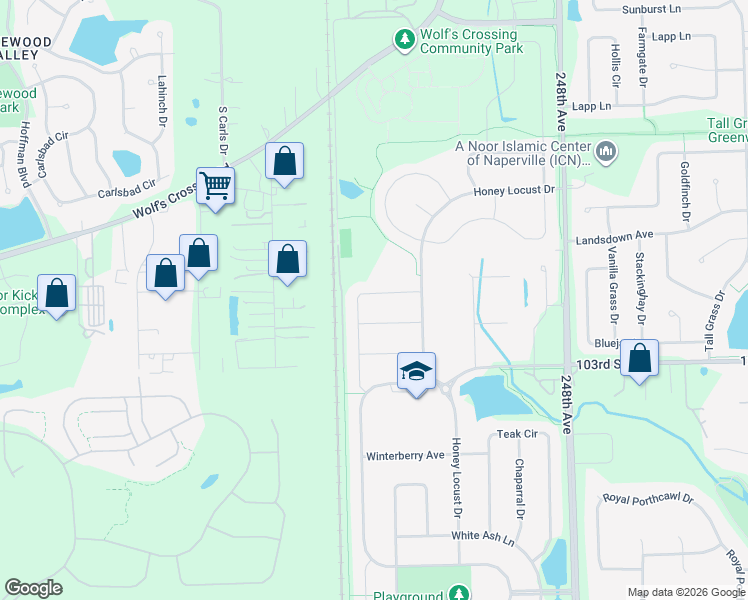 map of restaurants, bars, coffee shops, grocery stores, and more near 3824 Mahogany Lane in Naperville
