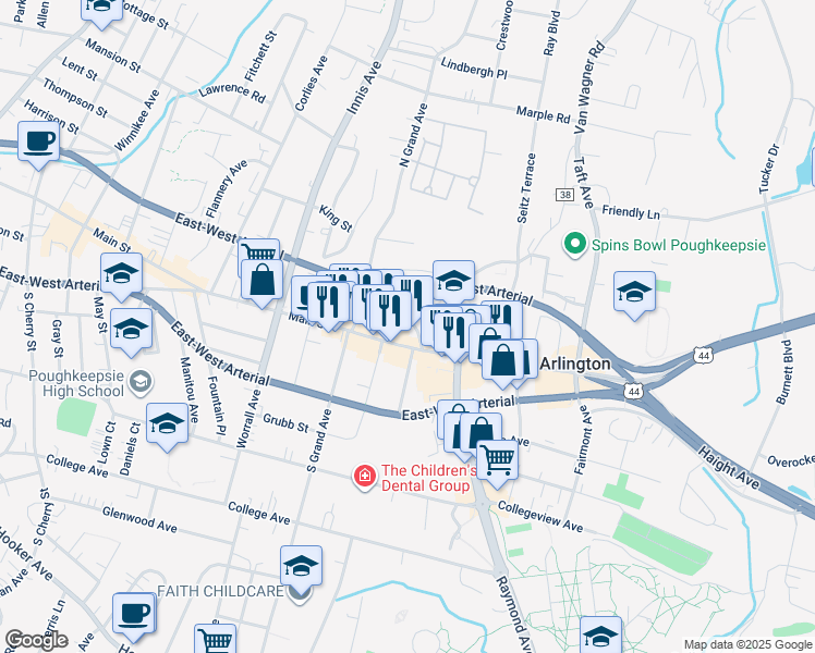 map of restaurants, bars, coffee shops, grocery stores, and more near 7 Jones Street in Arlington