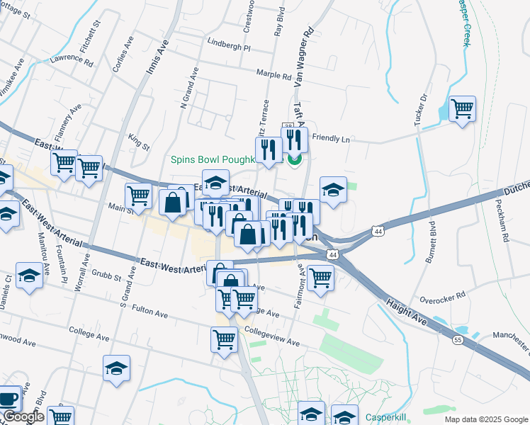 map of restaurants, bars, coffee shops, grocery stores, and more near 12-14 Van Wagner Road in Arlington