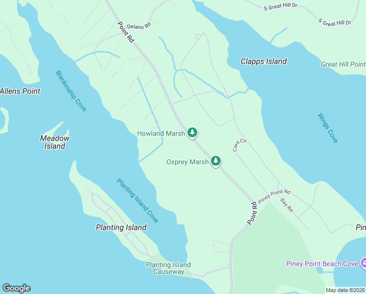 map of restaurants, bars, coffee shops, grocery stores, and more near 404 Point Road in Marion